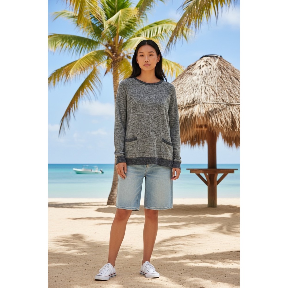 MISFAY Womens Space Dye Tunic Top Gray Raglan Long Sleeve Pocket Pullover S